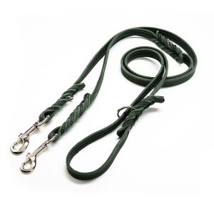 Lesa colorata piele fara cusaturi ajustabila cu 2 carabiniere - Verde