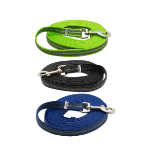 Lesa lunga Sprenger din chinga pentru dresaj cu insertie cauciucata - 10m - Negru