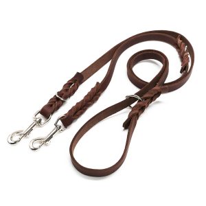 Lesa piele fara cusaturi ajustabila cu 2 carabiniere - Maro