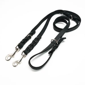 Lesa piele fara cusaturi ajustabila cu 2 carabiniere - Negru