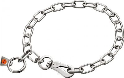 Zgarda Sprenger tip lant cu za ovala din inox – Ideală pentru câini în creștere