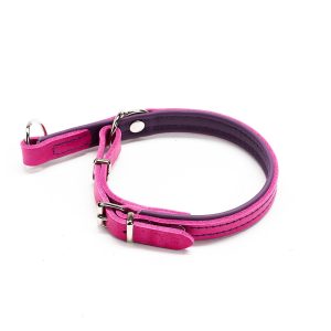 Zgarda combi culisanta din piele cu opritor - Roz-Mov - 35 cm