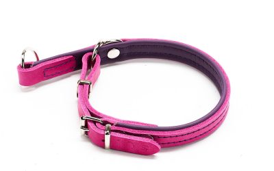 Zgarda combi culisanta din piele cu opritor – Roz-Mov – 35 cm