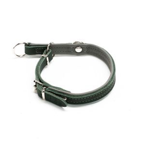 Zgarda combi culisanta din piele cu opritor - Verde-Gri - 35 cm, | Zgarzi nailon & piele – ofertă, preț și specificații