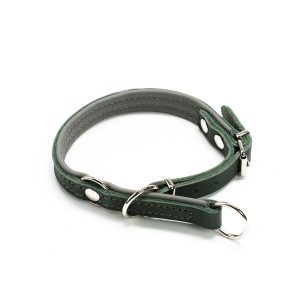 Zgarda combi culisanta din piele cu opritor - Verde-Gri - 50 cm,  | Zgarzi nailon & piele – ofertă, preț și specificații
