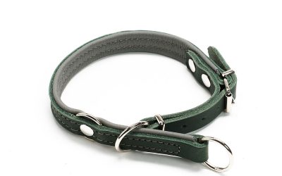 Zgarda combi culisanta din piele cu opritor – Verde-Gri – 50 cm