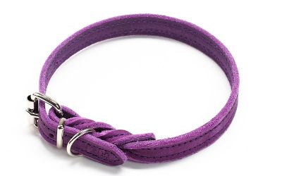 Zgarda din piele cu ornament cusut – Mov – 25 cm