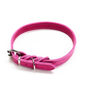 Zgarda din piele cu ornament cusut - Roz - 35 cm, | Zgarzi nailon & piele – ofertă, preț și specificații