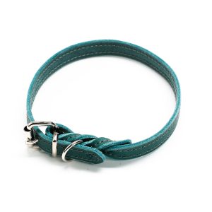 Zgarda roz din piele cu ornament cusut - Verde - 40 cm, | Zgarzi nailon & piele – ofertă, preț și specificații